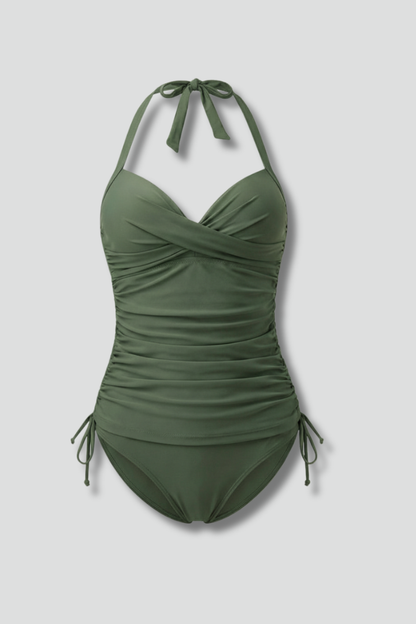Ruched V Neck Tankini Swimsuit | Women | Soft Stretch Fabric | Tummy Control Two Piece | Steven & Levon