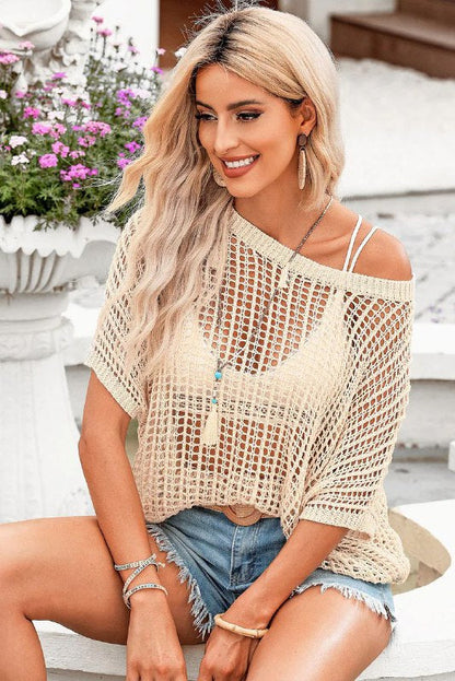 Crochet Beach Cover Up Top | Women | Lightweight Open Knit | Relaxed Swimwear Cover-Up | Steven & Levon