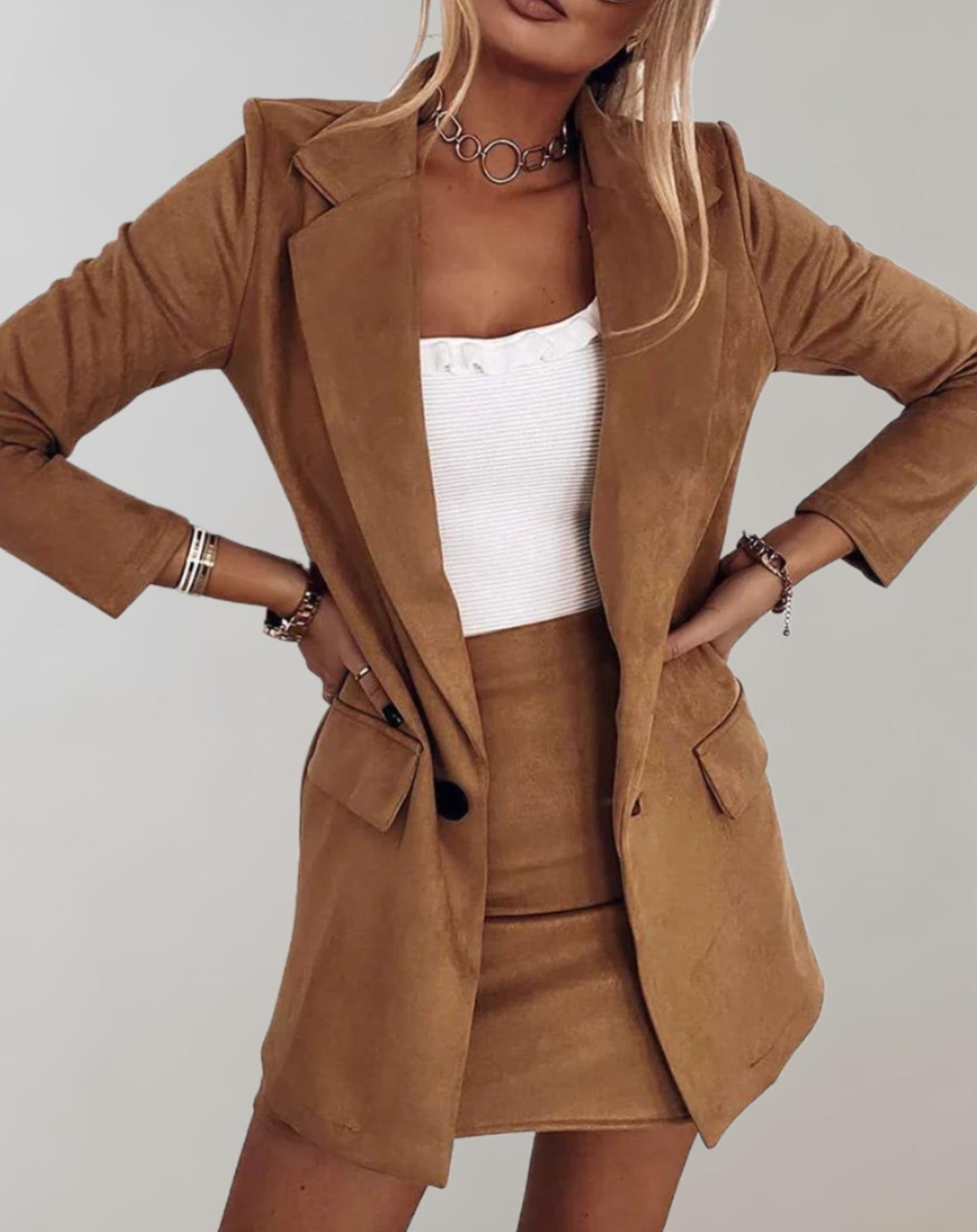 Women's Blazer & Mini Skirt Set | Tailored Two-Piece | Elegant Fit | Steven & Levon
