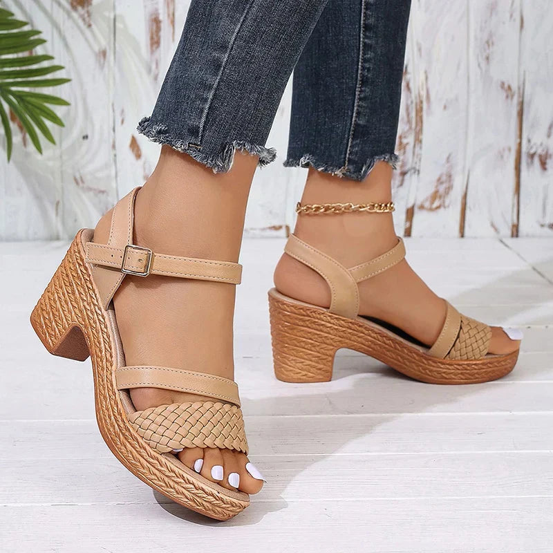 Women's Braided Strap Block Heel Sandals | Women | Soft Fiber Blend | Braided Straps & Comfortable Block Heel | Steven & Levon
