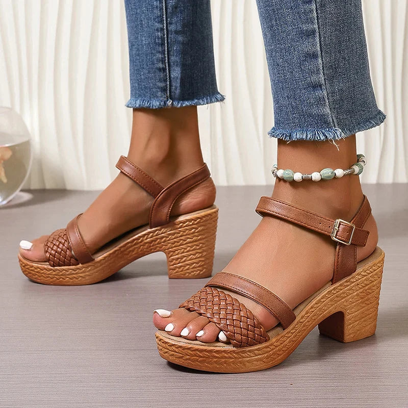Women's Braided Strap Block Heel Sandals | Women | Soft Fiber Blend | Braided Straps & Comfortable Block Heel | Steven & Levon