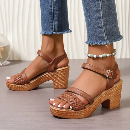 Women's Braided Strap Block Heel Sandals | Women | Soft Fiber Blend | Braided Straps & Comfortable Block Heel | Steven & Levon