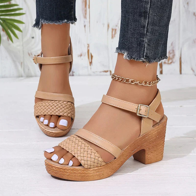 Women's Braided Strap Block Heel Sandals | Women | Soft Fiber Blend | Braided Straps & Comfortable Block Heel | Steven & Levon