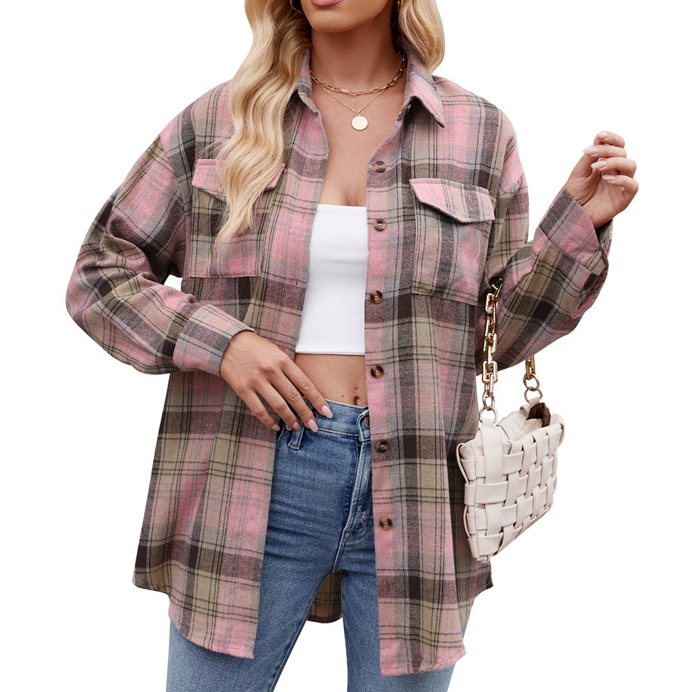 Women’s Checked Shirt Jacket | Cotton Blend | Pocket Detail | Casual Overshirt | Steven & Levon