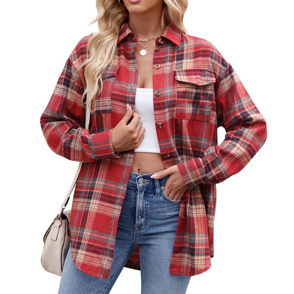 Women’s Checked Shirt Jacket | Cotton Blend | Pocket Detail | Casual Overshirt | Steven & Levon