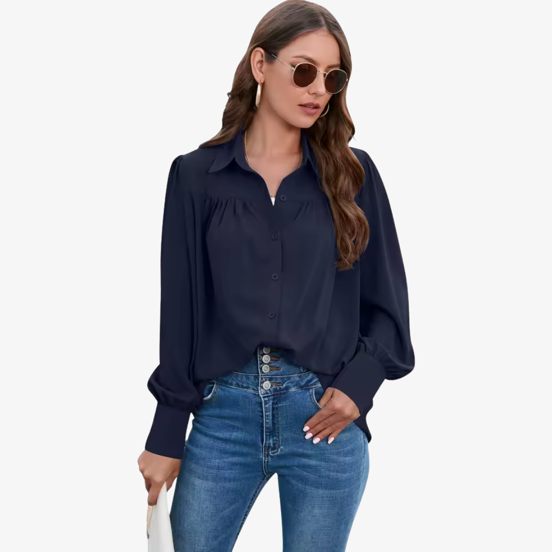 Women's Lantern Sleeve Chiffon Blouse | Lightweight Long Sleeve Elegant Top | Steven & Levon