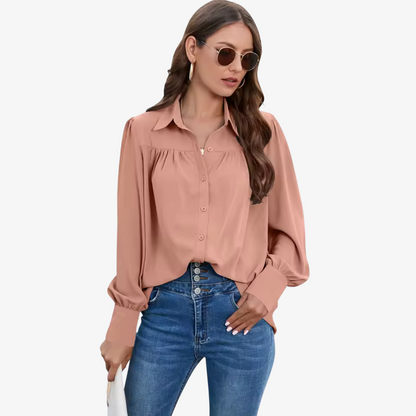Women's Lantern Sleeve Chiffon Blouse | Lightweight Long Sleeve Elegant Top | Steven & Levon