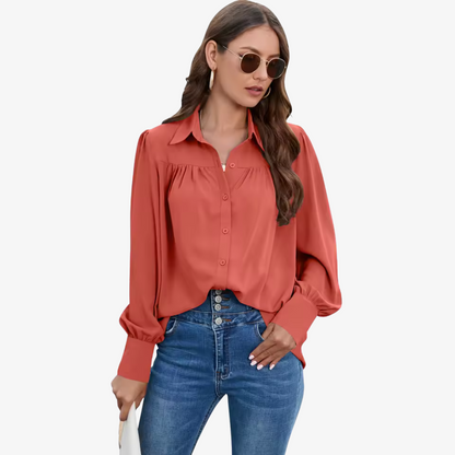 Women's Lantern Sleeve Chiffon Blouse | Lightweight Long Sleeve Elegant Top | Steven & Levon