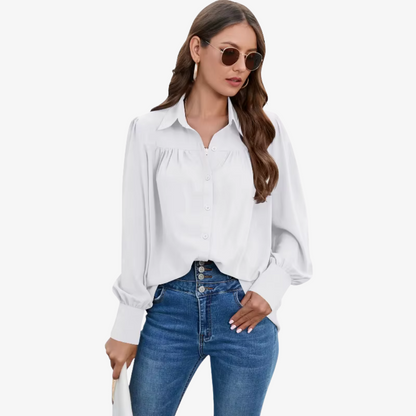 Women's Lantern Sleeve Chiffon Blouse | Lightweight Long Sleeve Elegant Top | Steven & Levon