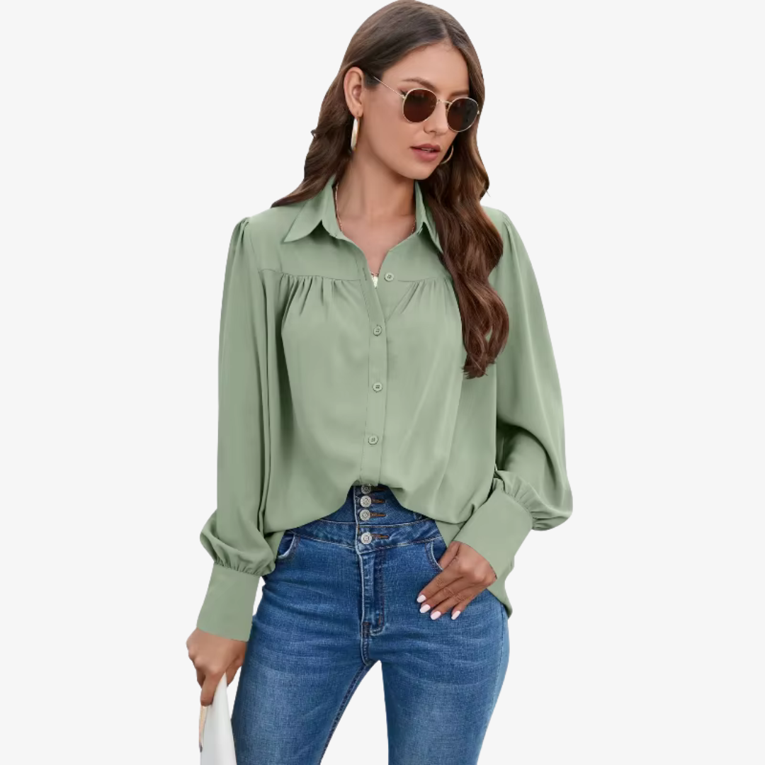 Women's Lantern Sleeve Chiffon Blouse | Lightweight Long Sleeve Elegant Top | Steven & Levon