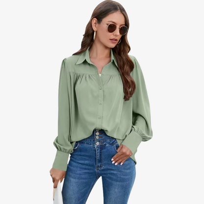 Women's Lantern Sleeve Chiffon Blouse | Lightweight Long Sleeve Elegant Top | Steven & Levon
