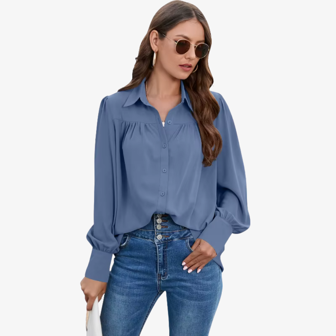 Women's Lantern Sleeve Chiffon Blouse | Lightweight Long Sleeve Elegant Top | Steven & Levon