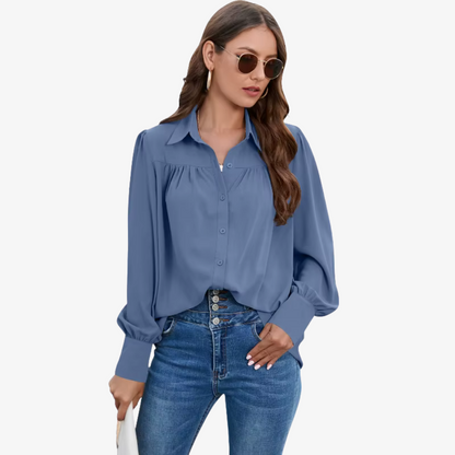 Women's Lantern Sleeve Chiffon Blouse | Lightweight Long Sleeve Elegant Top | Steven & Levon