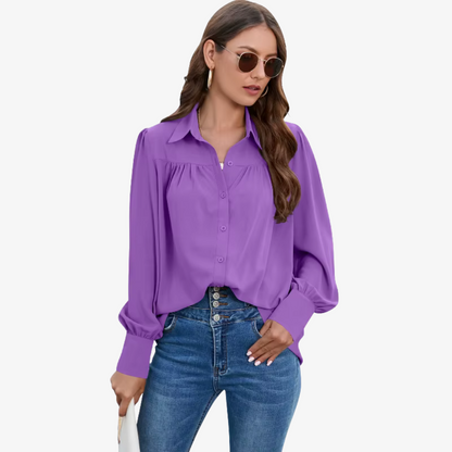 Women's Lantern Sleeve Chiffon Blouse | Lightweight Long Sleeve Elegant Top | Steven & Levon
