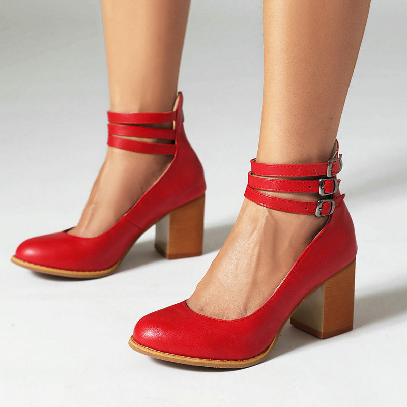 Women's Minimalist Ankle Strap Sandals | Chunky Heel Sandals | Eco Leather | Elegant Dress Shoes | Steven & Levon