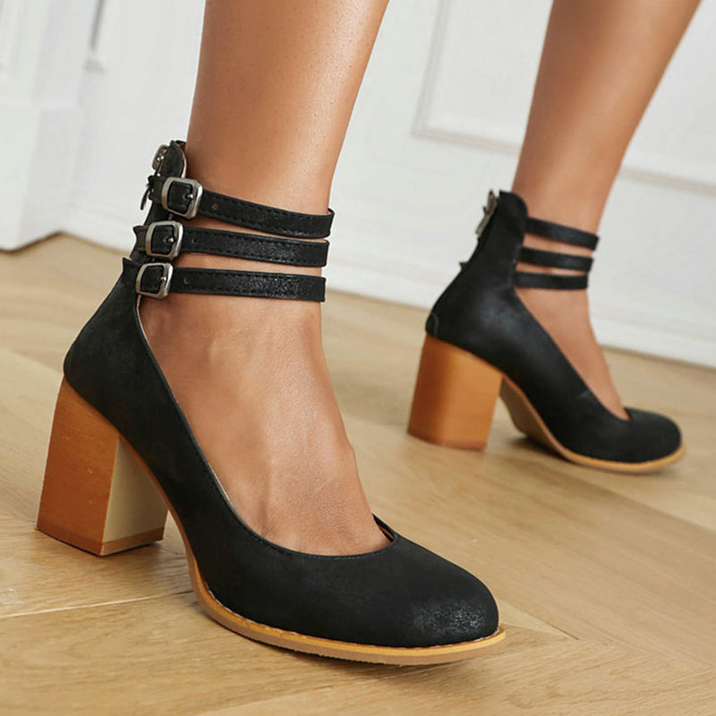 Women's Minimalist Ankle Strap Sandals | Chunky Heel Sandals | Eco Leather | Elegant Dress Shoes | Steven & Levon