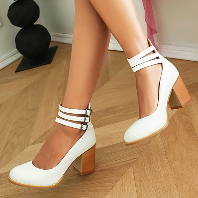 Women's Minimalist Ankle Strap Sandals | Chunky Heel Sandals | Eco Leather | Elegant Dress Shoes | Steven & Levon