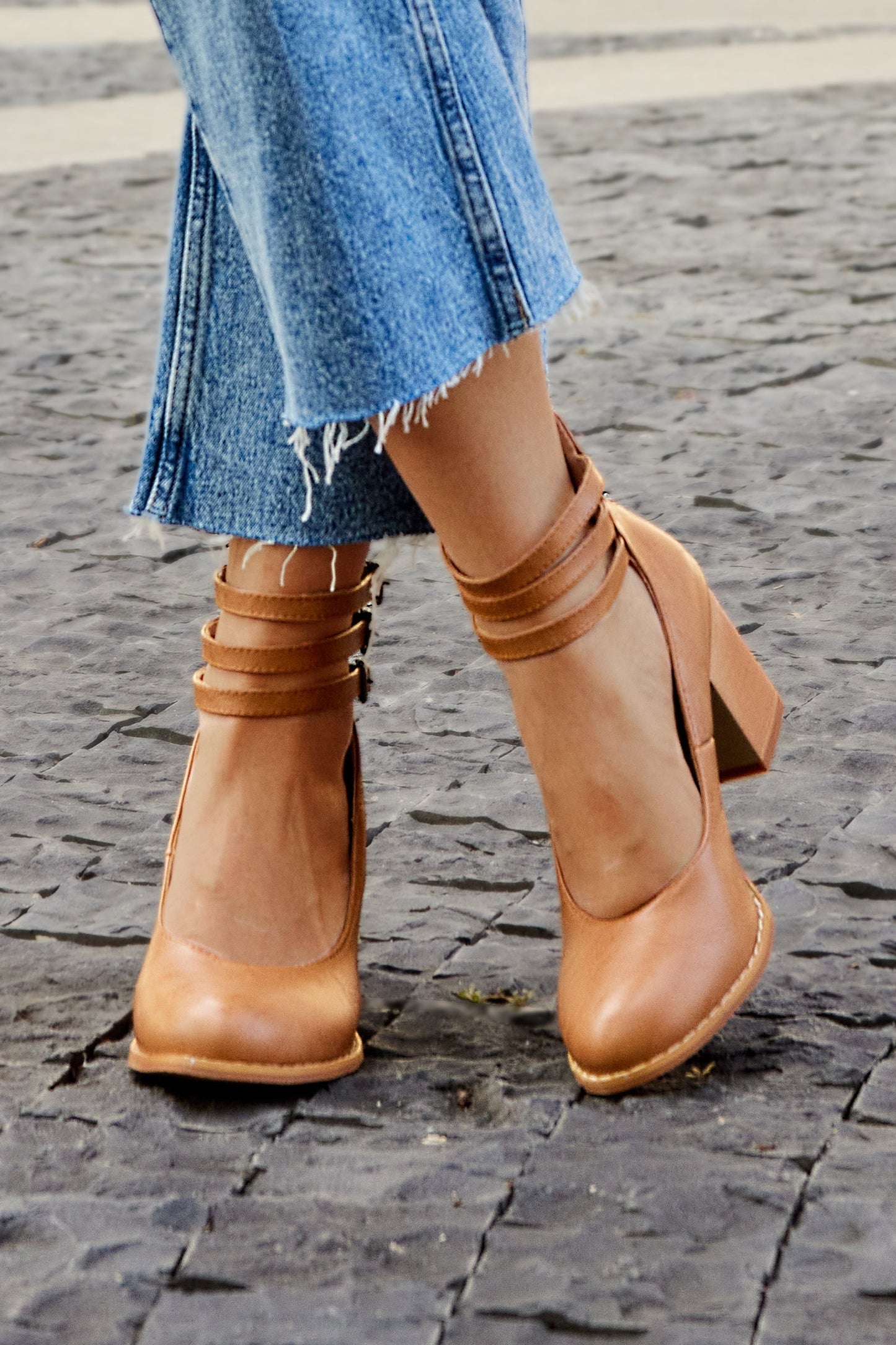 Women's Minimalist Ankle Strap Sandals | Chunky Heel Sandals | Eco Leather | Elegant Dress Shoes | Steven & Levon