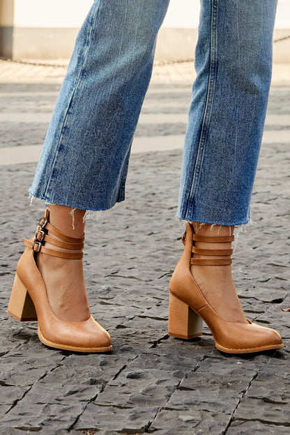 Women's Minimalist Ankle Strap Sandals | Chunky Heel Sandals | Eco Leather | Elegant Dress Shoes | Steven & Levon