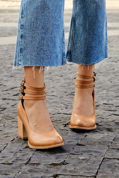 Women's Minimalist Ankle Strap Sandals | Chunky Heel Sandals | Eco Leather | Elegant Dress Shoes | Steven & Levon