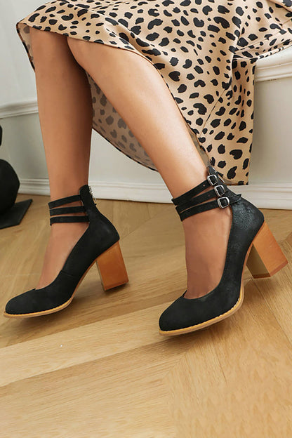 Women's Minimalist Ankle Strap Sandals | Chunky Heel Sandals | Eco Leather | Elegant Dress Shoes | Steven & Levon