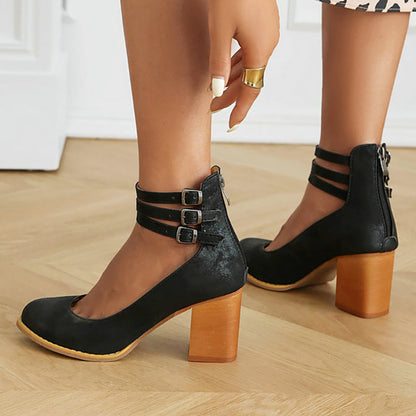 Women's Minimalist Ankle Strap Sandals | Chunky Heel Sandals | Eco Leather | Elegant Dress Shoes | Steven & Levon
