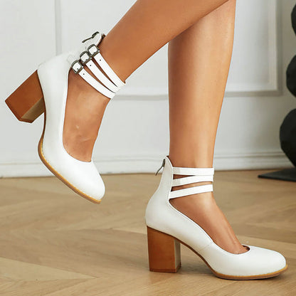 Women's Minimalist Ankle Strap Sandals | Chunky Heel Sandals | Eco Leather | Elegant Dress Shoes | Steven & Levon