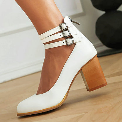 Women's Minimalist Ankle Strap Sandals | Chunky Heel Sandals | Eco Leather | Elegant Dress Shoes | Steven & Levon