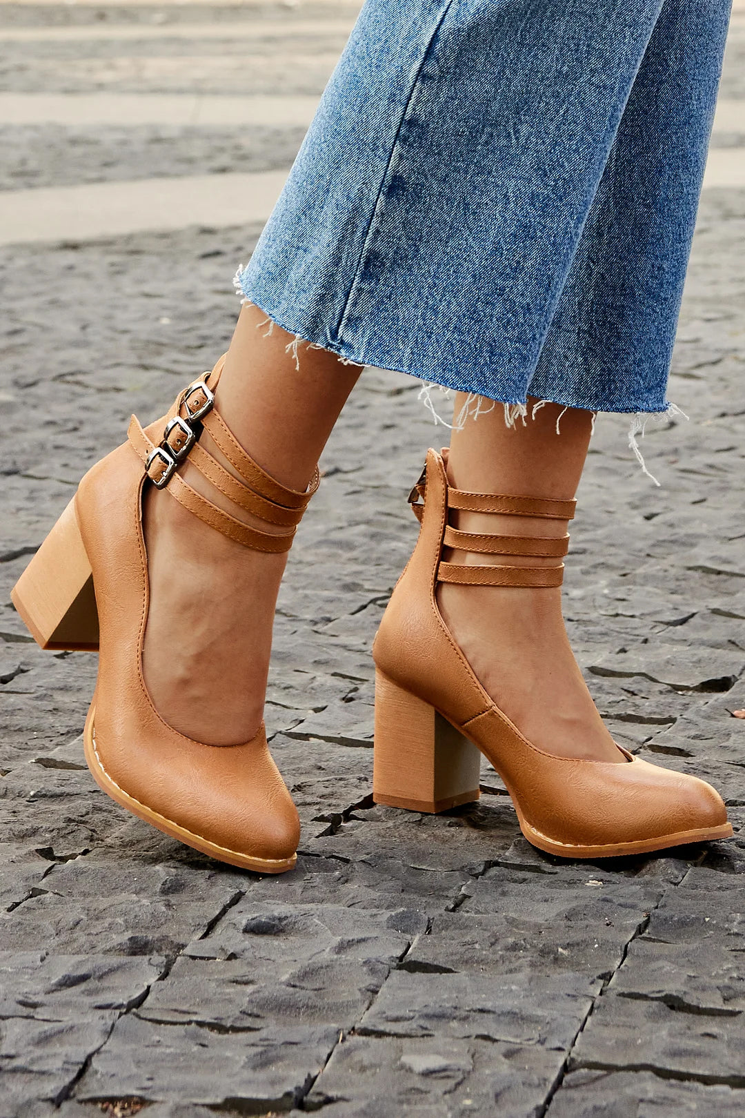 Women's Minimalist Ankle Strap Sandals | Chunky Heel Sandals | Eco Leather | Elegant Dress Shoes | Steven & Levon