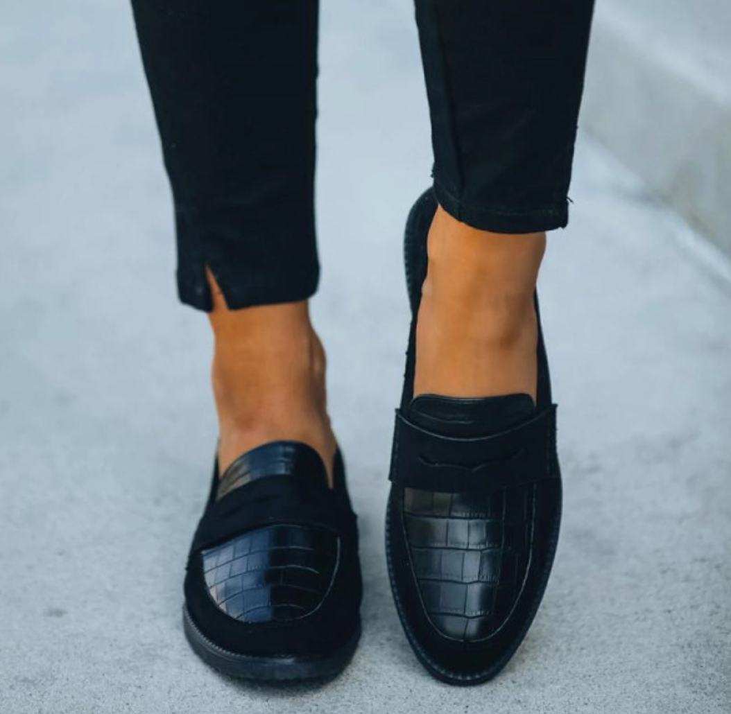 Women's Crocodile Embossed Loafers | Eco Leather | Slip-On Smart Casual Comfort Shoes | Steven & Levon