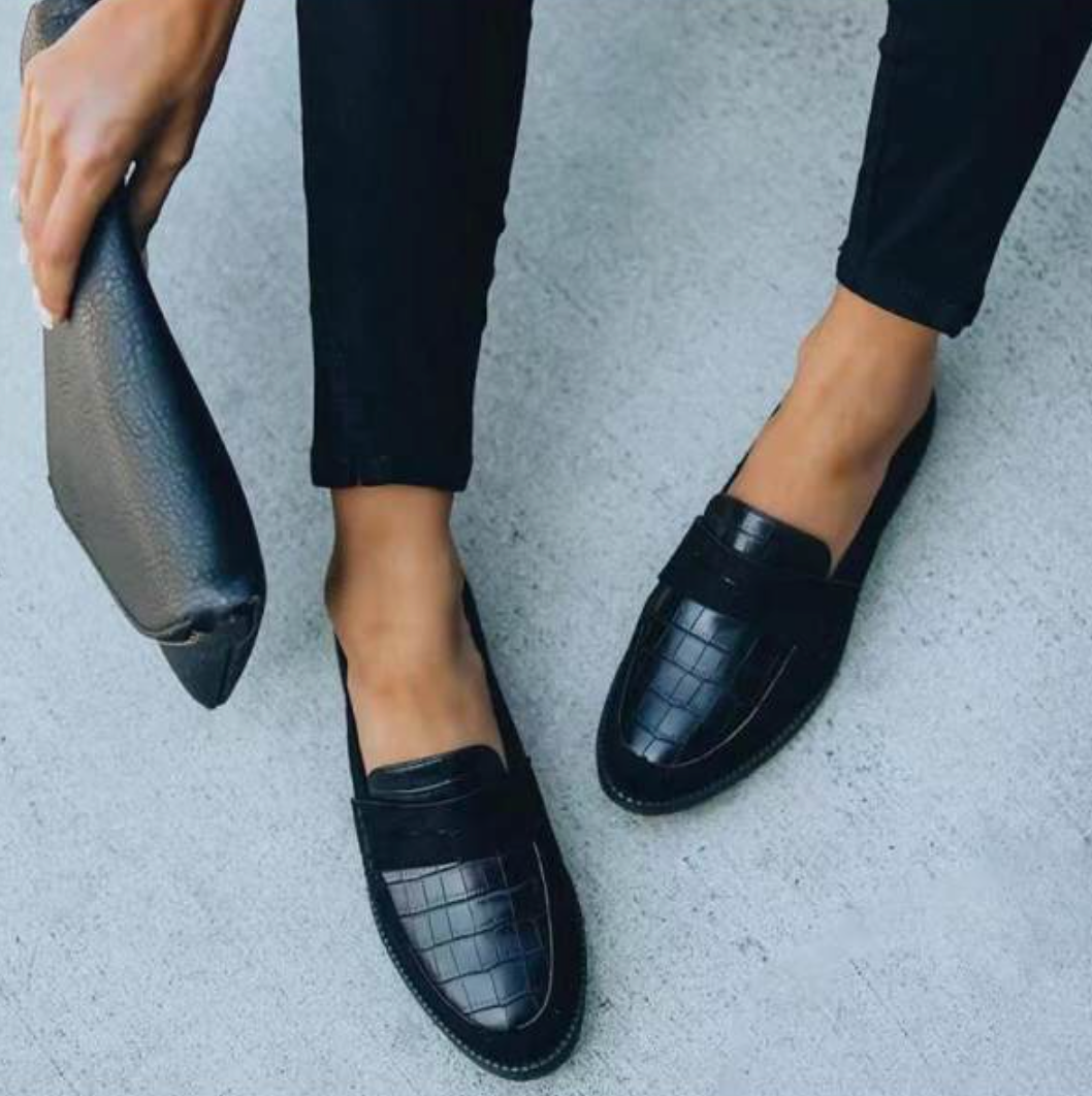Women's Crocodile Embossed Loafers | Eco Leather | Slip-On Smart Casual Comfort Shoes | Steven & Levon