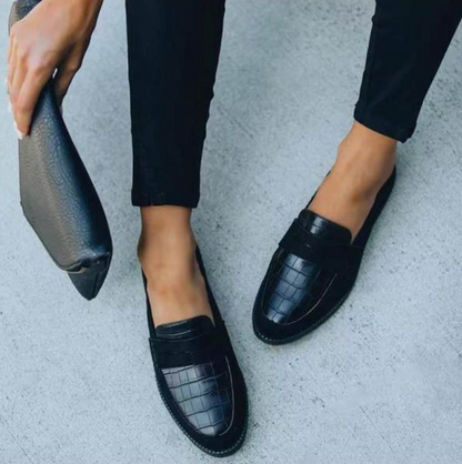 Women's Crocodile Embossed Loafers | Eco Leather | Slip-On Smart Casual Comfort Shoes | Steven & Levon