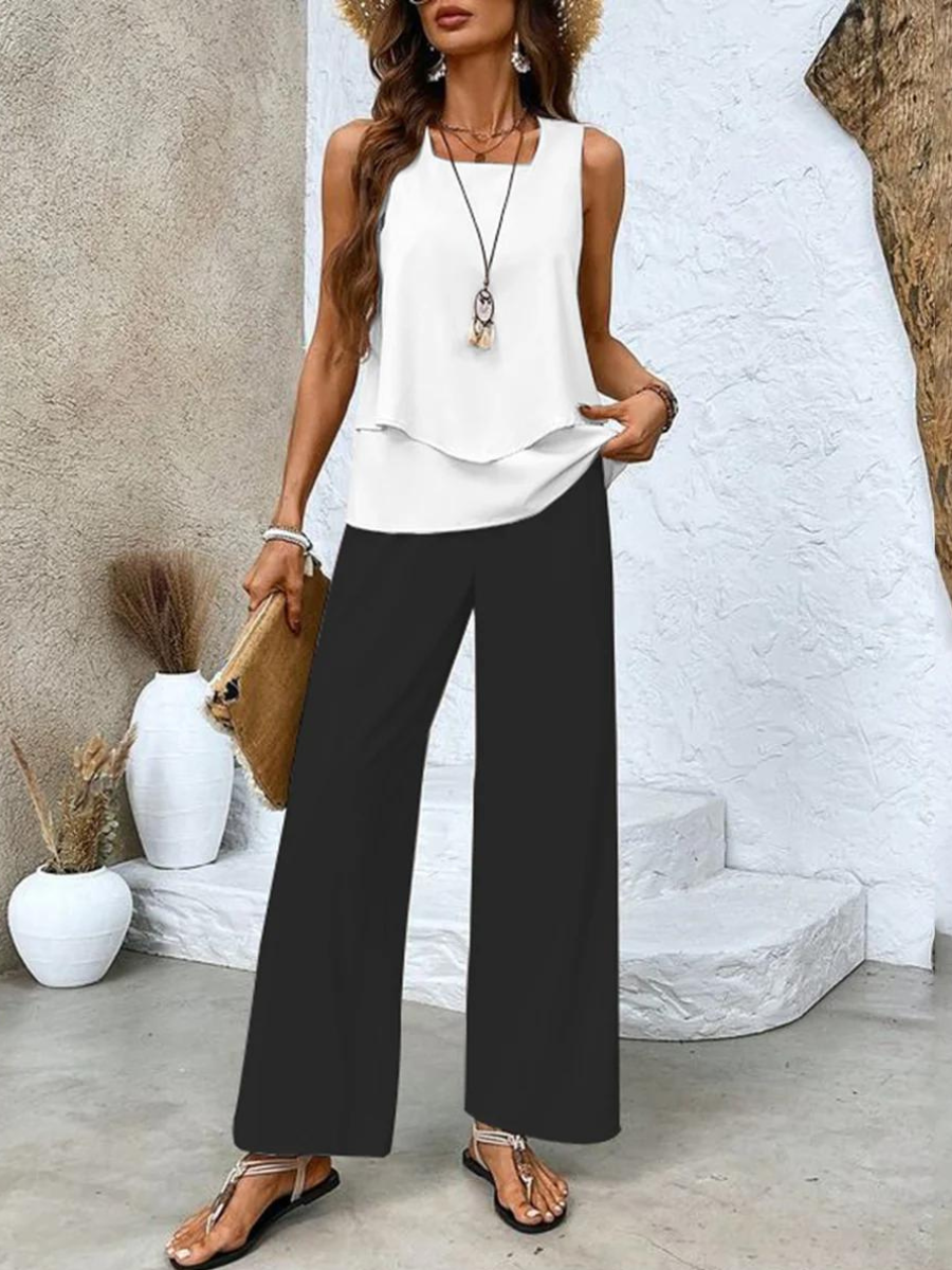 Women's Flowy Top & Relaxed Bottoms Set | Elegant Two-Piece Outfit | Steven & Levon