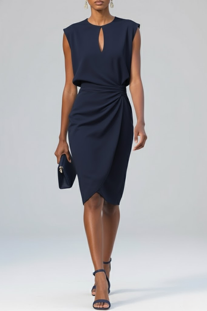 Women’s Keyhole Neck Midi Dress | Slim Fit Ruched Waist Formal Cocktail & Wedding Guest Dress | Steven & Levon