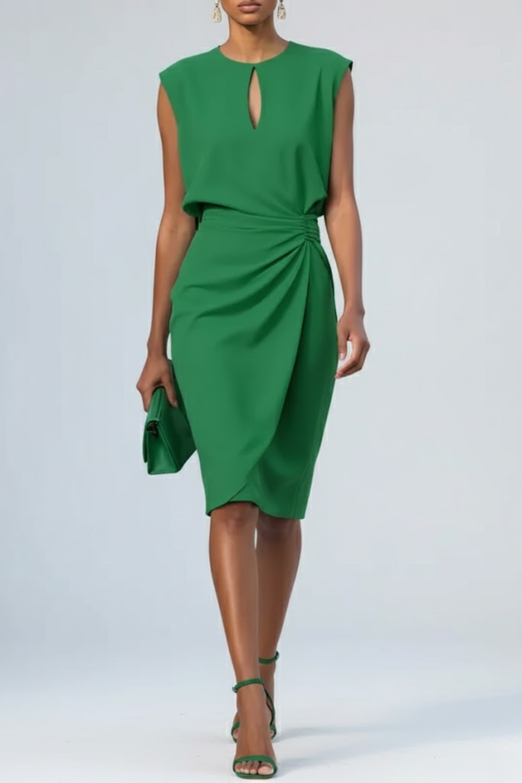 Women’s Keyhole Neck Midi Dress | Slim Fit Ruched Waist Formal Cocktail & Wedding Guest Dress | Steven & Levon