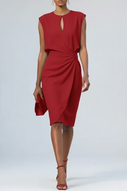 Women’s Keyhole Neck Midi Dress | Slim Fit Ruched Waist Formal Cocktail & Wedding Guest Dress | Steven & Levon