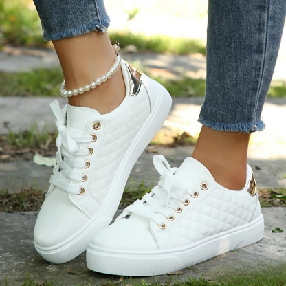 Women's Quilted Lace-Up Sneakers | Eco Leather | Cushioned Lightweight Casual Shoes | Steven & Levon