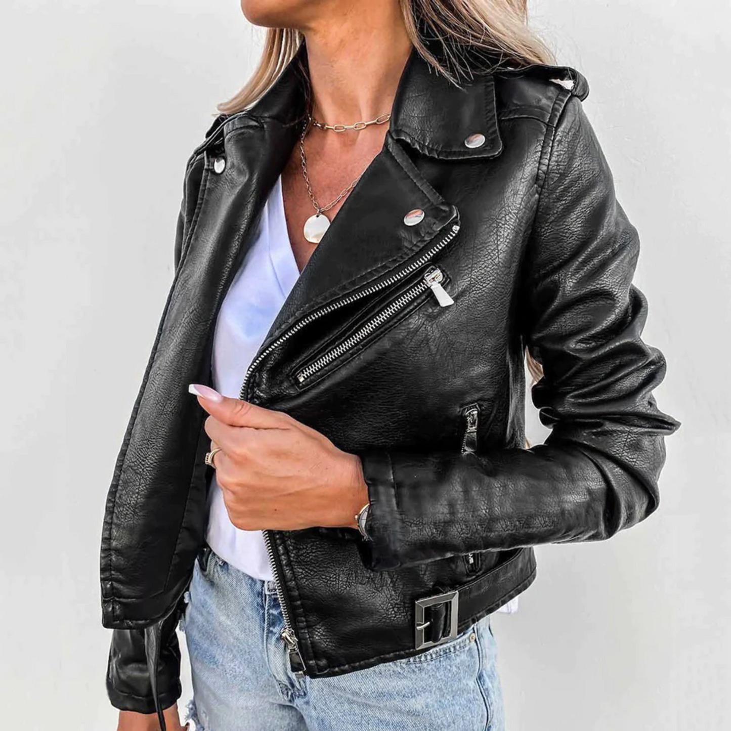 Women's Leather Jacket | Biker Jacket | Women | Zip Front & Padded Design | Steven & Levon