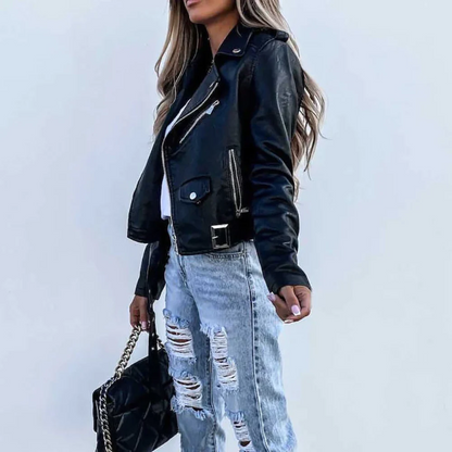 Women's Leather Jacket | Biker Jacket | Women | Zip Front & Padded Design | Steven & Levon