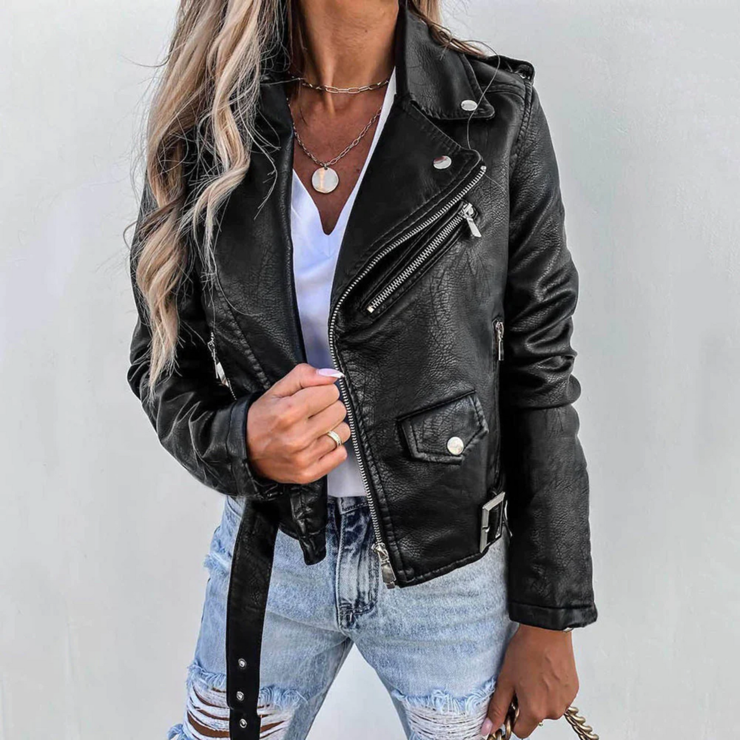 Women's Leather Jacket | Biker Jacket | Women | Zip Front & Padded Design | Steven & Levon