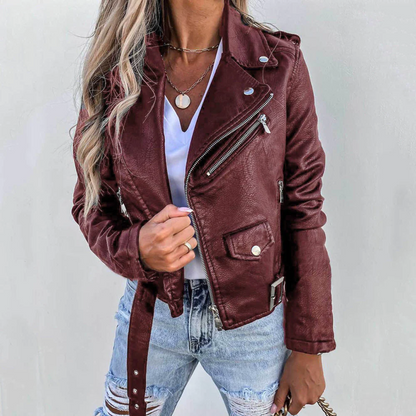 Women's Leather Jacket | Biker Jacket | Women | Zip Front & Padded Design | Steven & Levon