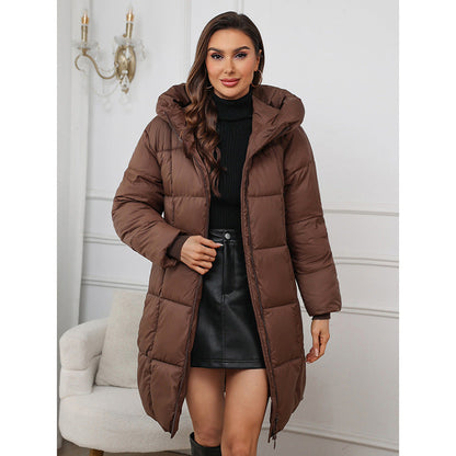 Women's Long Down Jacket | Hooded Warm Winter Coat | Full Length Insulated Outerwear | Steven & Levon