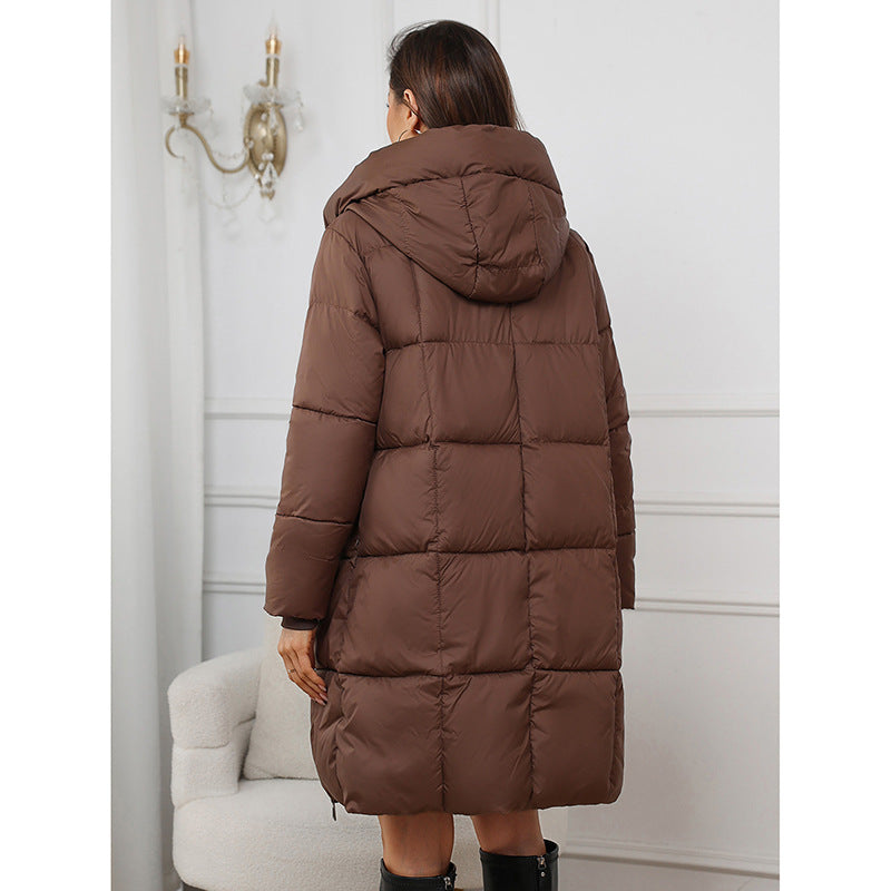 Women's Long Down Jacket | Hooded Warm Winter Coat | Full Length Insulated Outerwear | Steven & Levon