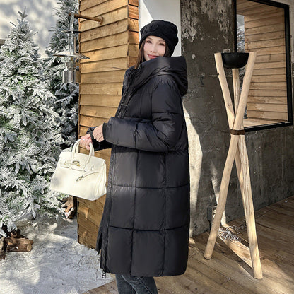 Women's Long Down Jacket | Hooded Warm Winter Coat | Full Length Insulated Outerwear | Steven & Levon