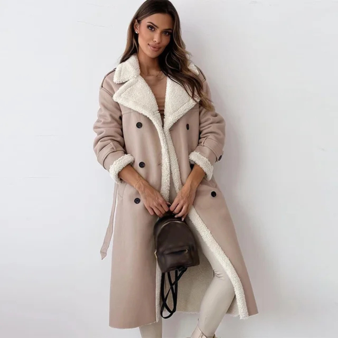 Women's Long Elegant Winter Coat | Beige Wool Blend | Classic Warm Outerwear | Steven & Levon