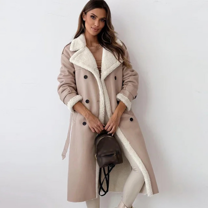 Women's Long Elegant Winter Coat | Beige Wool Blend | Classic Warm Outerwear | Steven & Levon