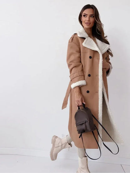 Women's Long Elegant Winter Coat | Beige Wool Blend | Classic Warm Outerwear | Steven & Levon