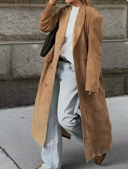 Women's Long Suede Trench Coat | Winter Coat | Faux Suede | Longline Belted Overcoat | Steven & Levon
