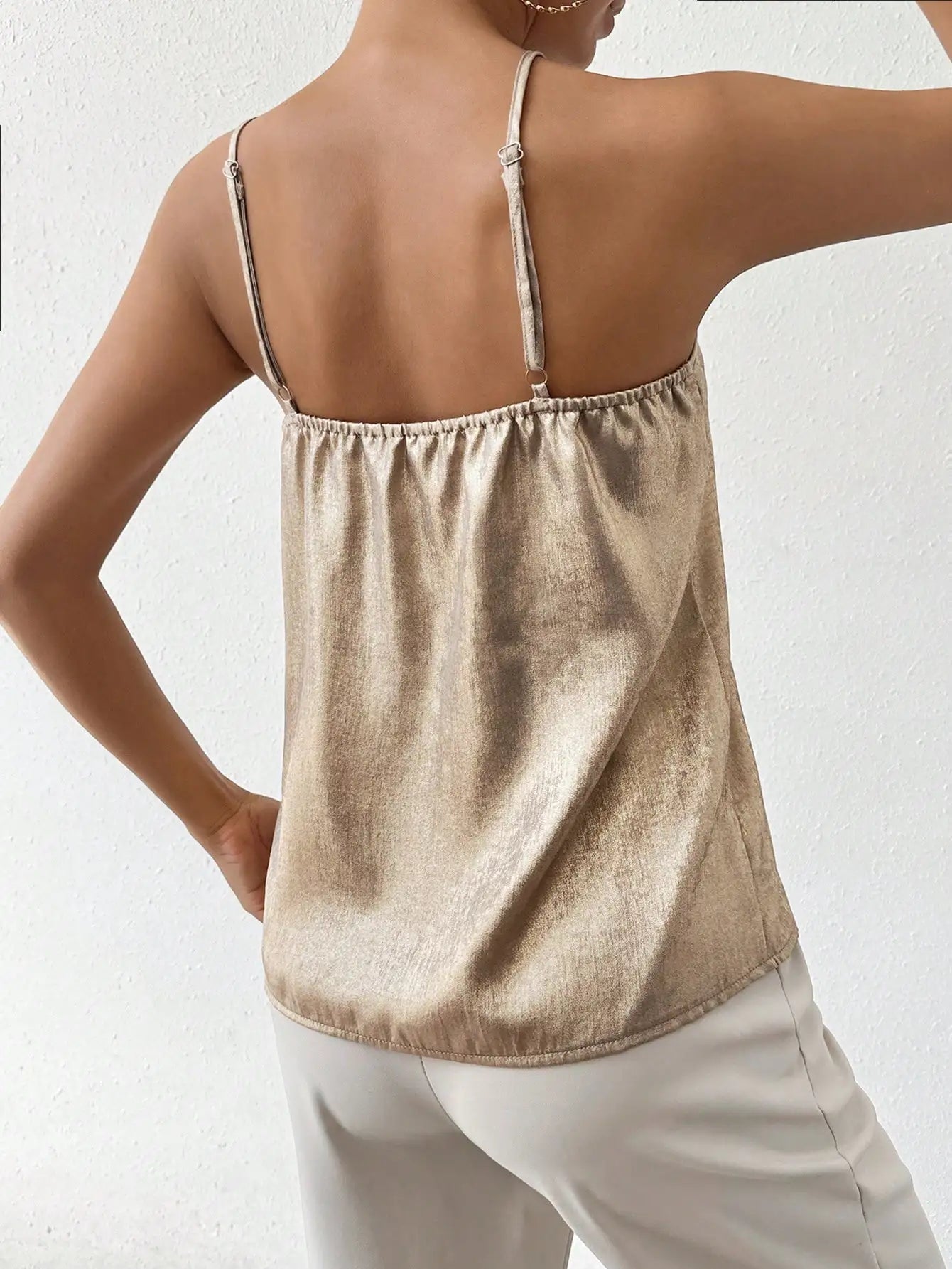 Women’s Metallic V-Neck Tank Top | Women | Metallic Fabric Blend | Adjustable Spaghetti Strap Cami Top | Steven & Levon