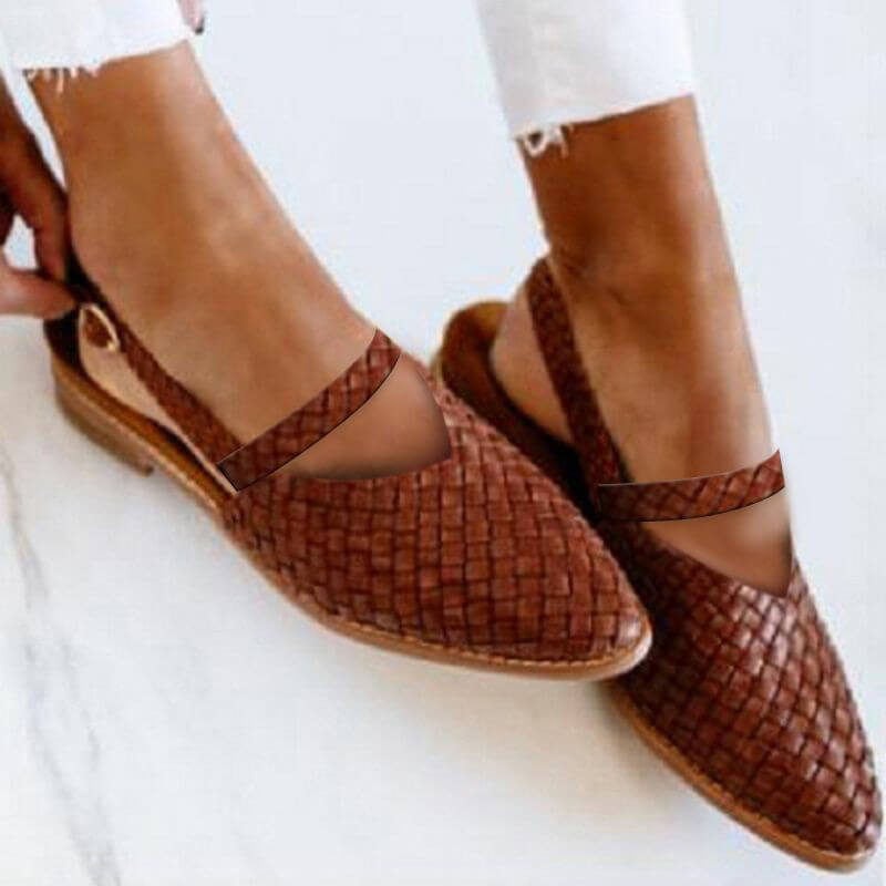 Women's Pointed Low Heel Sandals Flats | Women | Faux Leather Pointed Toe Slingback Comfort Sandals | Steven & Levon